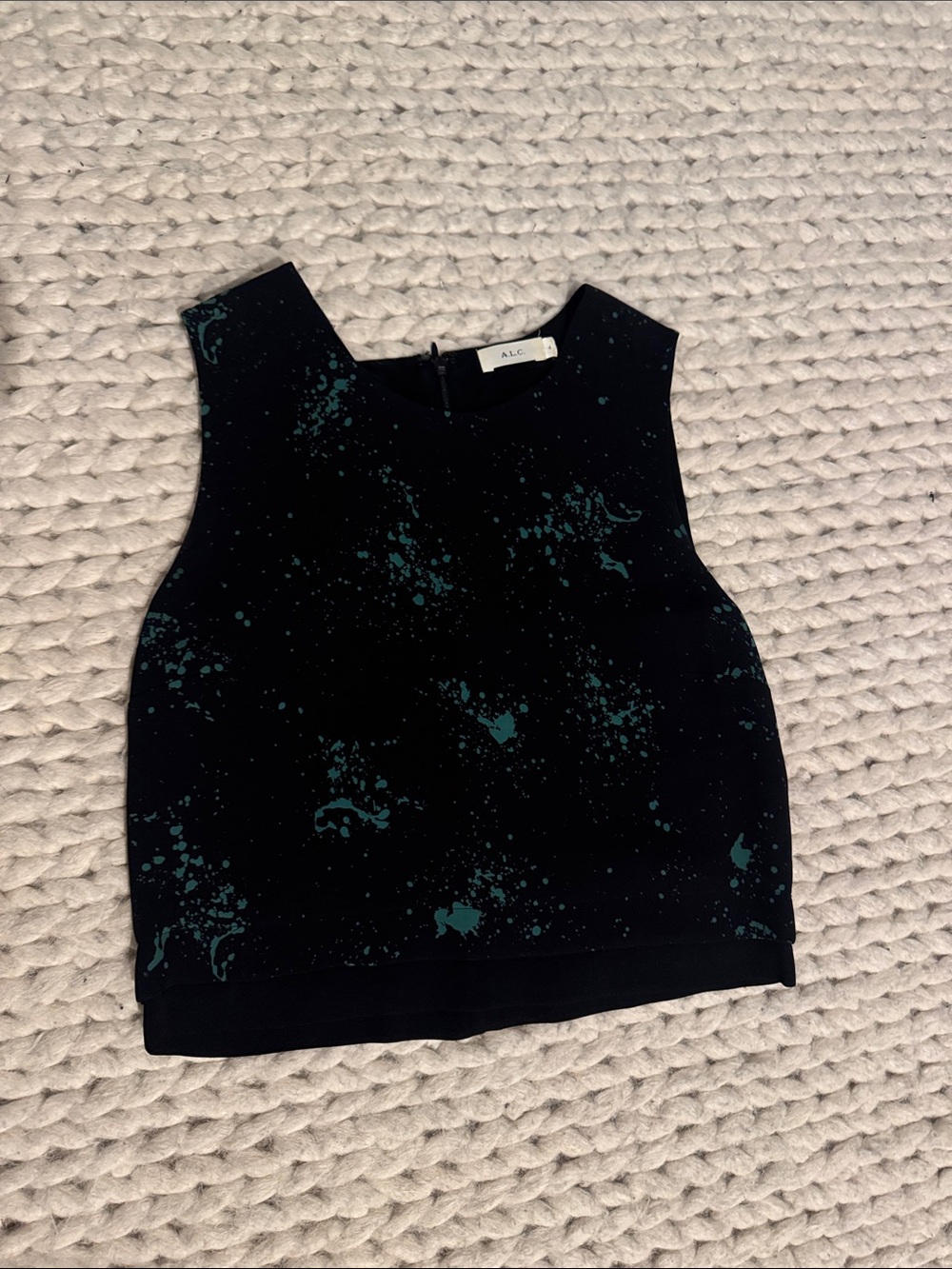 A.L.C. Black Sleeveless Paint-Splash Crop Top